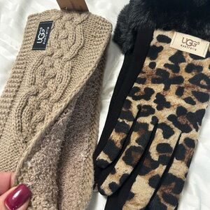 NWT UGG Cable Knit Headband & Leopard Print Gloves look chic for winter season